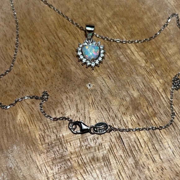 Lab Fire Opal & CZ 925 Sterling Silver Heart Necklace - Picture 6 of 12